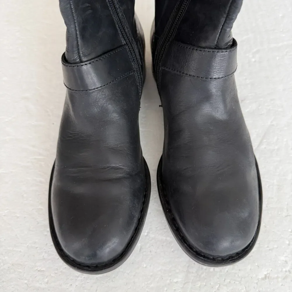 Size 8M - Born Falmouth Tall Women's Black Leather Plaid Lined Western Boot